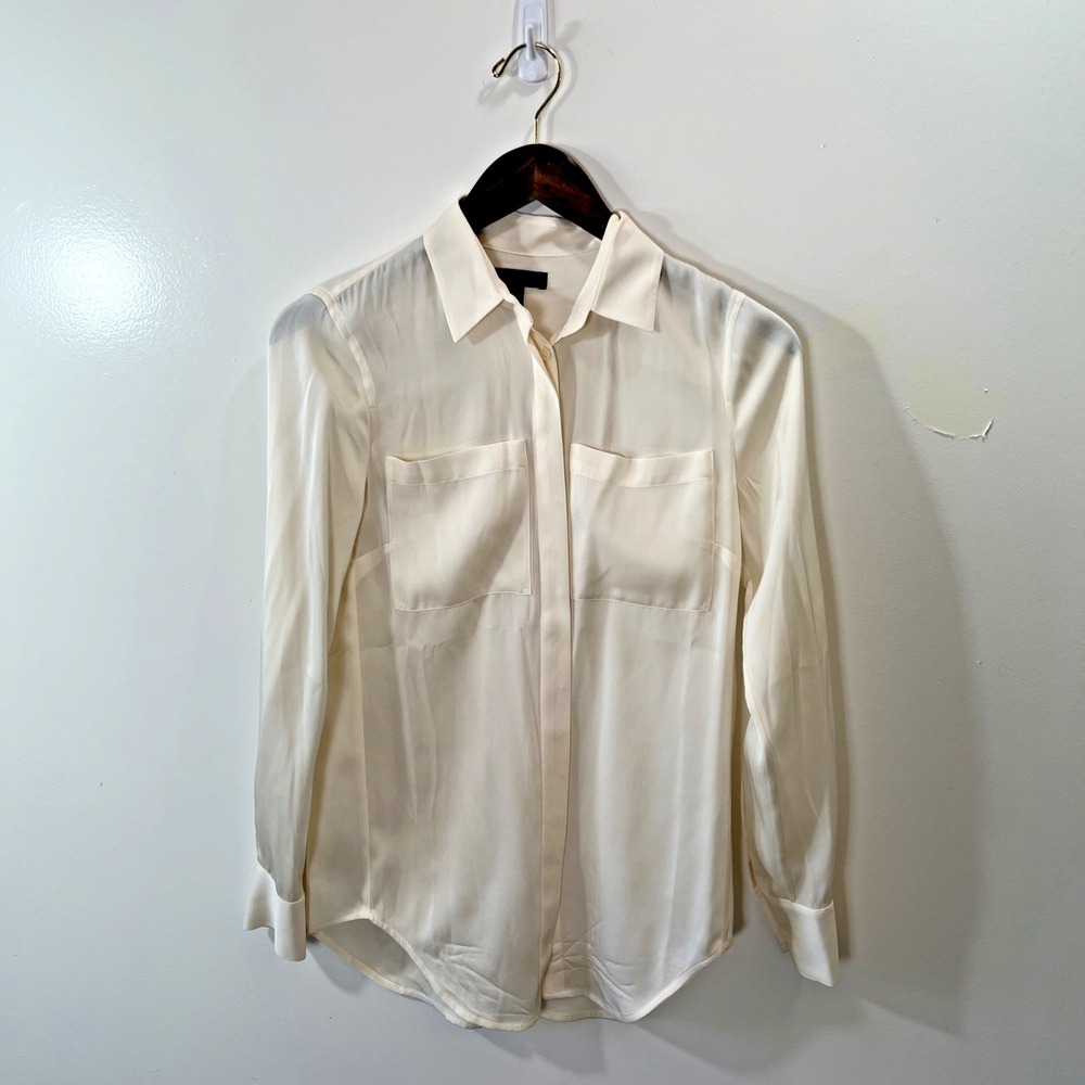 J Crew Womens Silk Button Up Shirt XXS 000 Minimalist Workwear Office Capsule